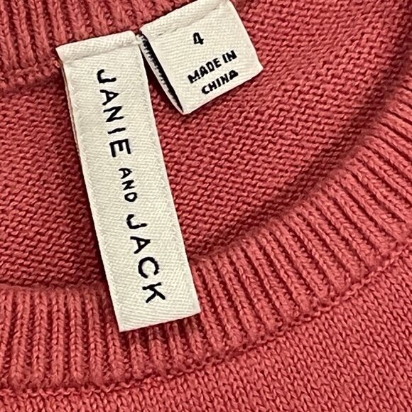 ~ JANIE and JACK 4 Dog Ruffle Shoulder Sweater*, Mauve Cotton Knit, Ribbed Cuff - Picture 5 of 16